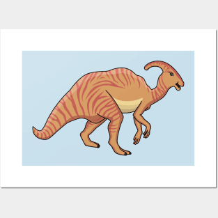 Cute parasaurolophus dinosaur cartoon illustration Posters and Art